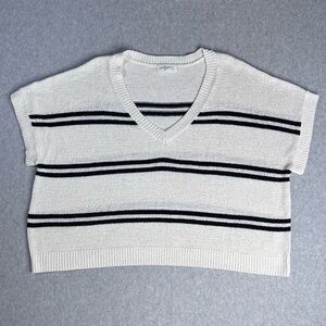 V-Neck Sweater White with Black Stripes